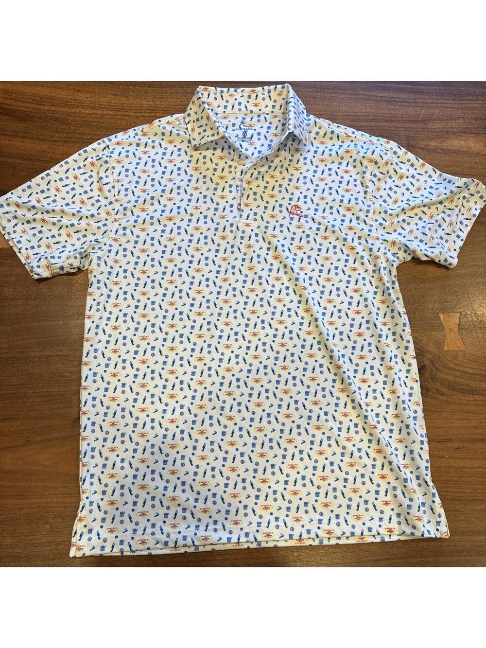 Rhoback Mens Polo Las Vegas Activity All Over Print RARE Medium